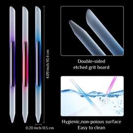 Juego de 6 limas de uñas de cristal de doble cara para manicura pedicura, exprimidor de cutículas (rosa, azul, morado, naranja, amarillo, verde)