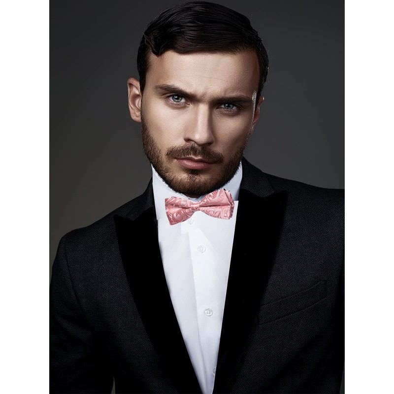 DiBanGu Silk Pink Mens Bow Tie Paisley Pretied Bow Tie