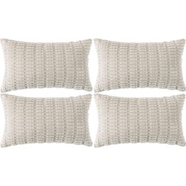 Ci & Ci Set of 4 Decorative Cushion Covers, 30 x 50 cm, Light Grey Corduroy Cushion, Sofa Cushion, Decorative Cushion, Fluffy Cushion Covers for Sofa, Couch