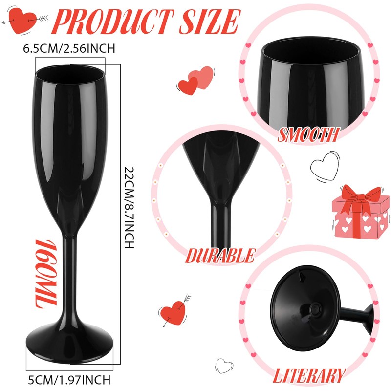 Domensi 60 Pack Black Acrylic Champagne Flutes Bulk 6 oz
