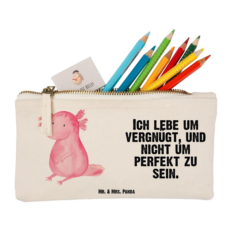 Mr. & Mrs. Panda Axolotl Make-Up Bag, White, Hand Drawn