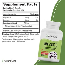 NaturalSlim NaturalSlim Potassium Magnesium Supplement 100 Capsules – MagicMag C Magnesium Citrate Supplements for Sleep Support, Heart Health, and Muscle Cramp Relief | Gluten-Free 2 Pack