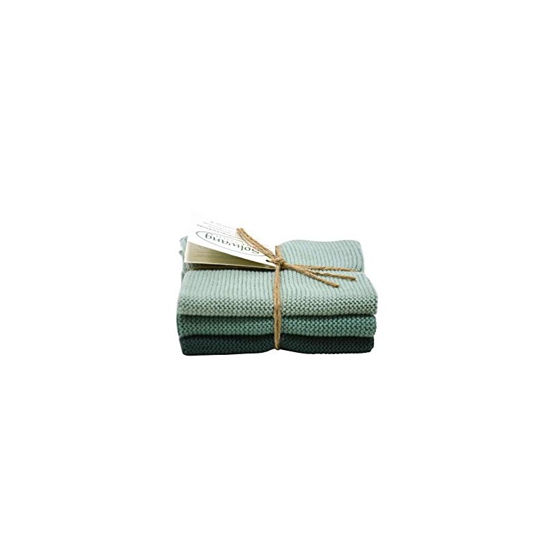 Solwang 3-Piece Organic Cotton Dish Cloths Set, Green