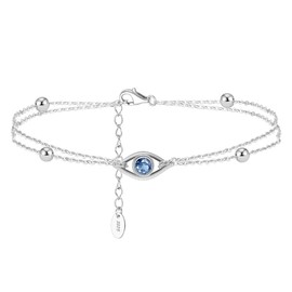 BVELA 925 Sterling Silver Double Strand Cubic Zirconia Evil Eye Bracelet Protection Jewelry For Women