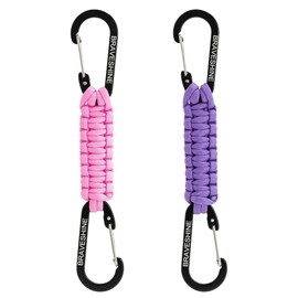 BRAVESHINE 1 Pink 1 Purple Paracord Keychain Hook Carabiner Clips, Lanyard Hanger with D Ring Hooks Heavy-Weight Stroller Hook Holder for Water Bottle, Key, Backpacks, Tools, Boys, Girls, Men, Women