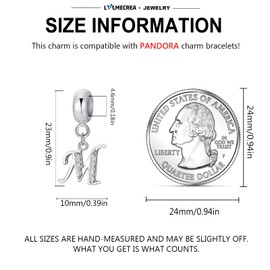 LMLMECREA 925 Sterling Silber Initialen Charms Anhänger - Buchstaben M Charm für Europäische Armbänder & Halsketten - Schmuckgeschenk für Damen