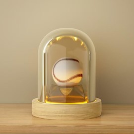 Baseball Display Case with LED Light - Light up Clear Baseball Holder with Wooden Base, Acrylic Baseball Case Display for Balls, UV Protection Baseball Stand, Ideal for Golf Balls Tennis and Figurines