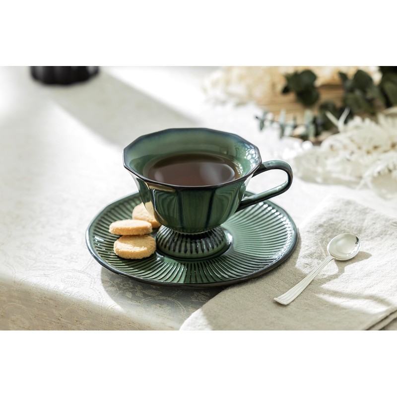Grace Color Reactive Fine Porcelain Fluted Tea Cup and Saucer