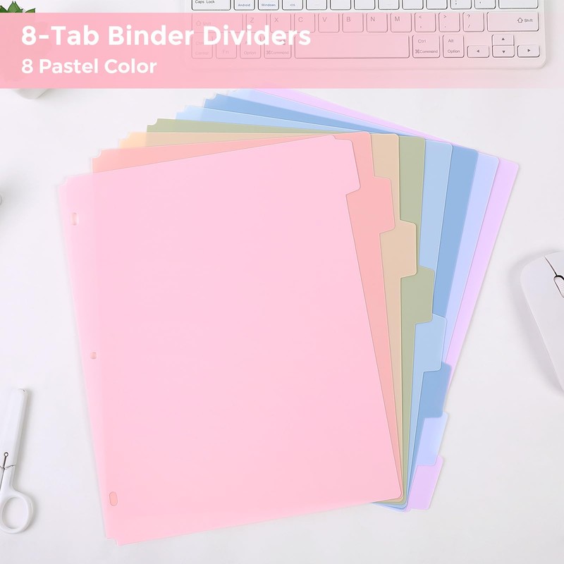 SKYDUE Durable Plastic 8-Tab Dividers,Big Tab Dividers for 3 Ring