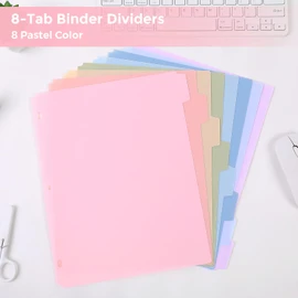 SKYDUE Durable Plastic 8-Tab Dividers,Big Tab Dividers for 3 Ring Binder, Write&Erase 3 Ring Binder Dividers with Tabs,with Sticker Labels