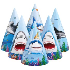 WERNNSAI Shark Party Hats - 12 PCS Ocean Party Supplies Shark Cone Hats for Boys Kids Under the Sea Birthday Headwear