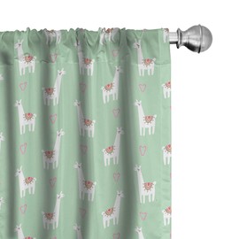 Ambesonne - Cortinas de ventana de llama, diseño divertido de corazones de bastón de caramelo, fondo pastel, decoración ligera, juego de 2 paneles con bolsillo para barra, par de 28 x 63 pulgadas, verde azulado