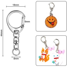 Lasoll Key Chain Metal Fittings, 50 Pieces, Strap, Key Chain, Parts, Keyring, Nascan, Swivel Hook, Circular Can Included, Craft Supplies, Handmade Accessories, DIY Materials, Silver, Total Length: 1.7 inches (44 mm)