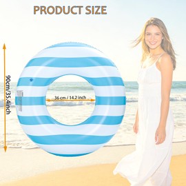 2 Pack Large Inflatable Pool Float for Adults 36 Inch Classic Striped Swim Rings Swimming Pool Tubes for Teens Summer Beach Themed Party (Blue)