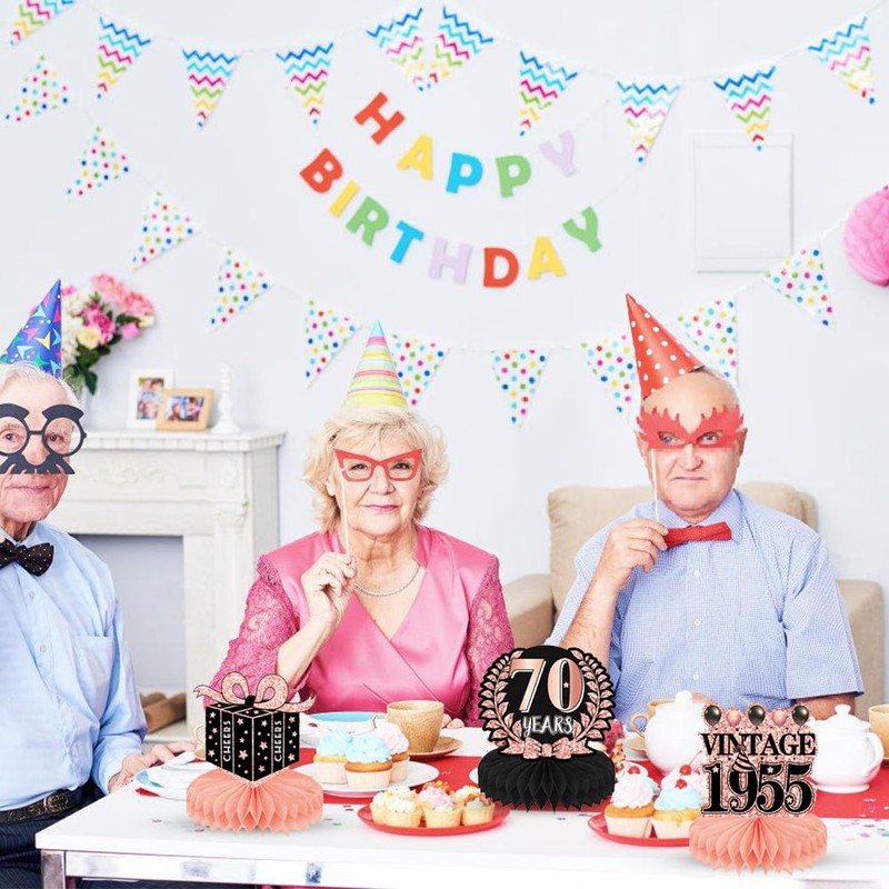 9 Pcs 70th Happy Birthday Centerpieces Rose Black Gold Birthday