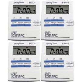 Sper Scientific Talking Timer with Audible Countdown Voice Announcements 810038 - Large LCD Display, Hands-Free Timer with Loud Alarm & Memory Recall - Perfect for Cooking, Labs, Fitness & more - 4 pc