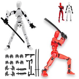 Pack of 2 t13 Action Figure Toy, 13 Types Action Figures 3D Print of Movable Figures with Multiple Joints, Titan 13 Action Figure with 4 Weapons + 3 Hand Types, T13 Action Figure (Red + White)
