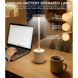 Swinerton White Rechargeable Cordless Table Lamps Set, 5000mAh Battery Powered Wireless Table Light, Portable LED Desk Lamp, 3 Color Dimmable Lighting for Restaurant Dining Patio Outdoor Bedroom