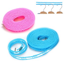latikaly Clothesline, Set of 2, 16.4 ft (5 m), Laundry Rope for Travel, Camping, Travel, Rainy Season, Room Drying, Indoor and Outdoor Use, Convenient, Easy to Hang, Adjustable, Non-Slip