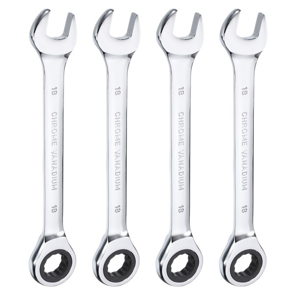 HARFINGTON 4pcs Ratcheting Wrench 18mm Metric 12PT Cr-V Polished Chromed