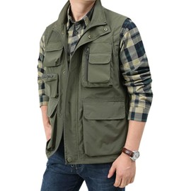 Yimoon Men’s Utility Fishing Vest Summer Lightweight Safari Travel Cargo Vest Outdoor Work Vests Multi Pockets(ArmyGreen-M)