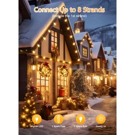 C9 Christmas Lights Outdoor, 50 FT 50 LED Vintage Warm White C9 String Lights Connectable for Christmas Tree Roofline Patio Garden Backyard Holiday Party Indoor Outdoor Decoration, Green Wire