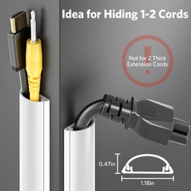 Yecaye 42.5in Cord Cover, Cord Hider for 1-2 Cords, Half Round Cord Covers for Wires on Wall, Adhesive Wire Hiders for TV on Wall, 3xL14.2in, W1.18 x H0.47in, White