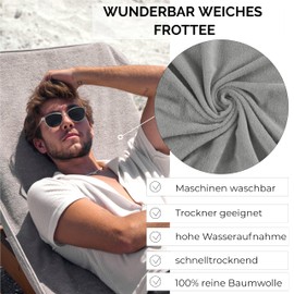 CalmyBEACH Frottee Schonbezug für Gartenliegen - 200x75cm Bezug 100% Baumwolle Sonnenliege Auflage Strandliege Strandliegenauflage Liegenauflage (Grau)