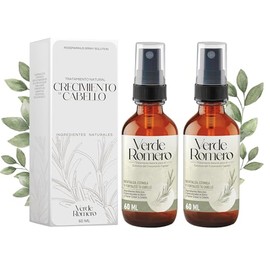 Verde Romero 60ml - PAQUETE 2 PIEZAS - Tratamiento Natural De Romero para Crecimiento De Cabello y Reparación de Pelo Maltratado y Cuero Cabelludo - Con Aceite de Castor, Biotina y Multivitamínico Nutre desde la Raiz.