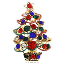 Soulbreezecollection Christmas Tree Brooch Pin Colorful Lights & Ornaments Christmas Jewelry