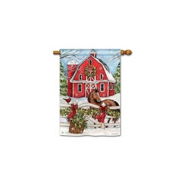 Christmas On The Farm Standard Vertical Banner Flag Studio M 28x40 Horses Barn