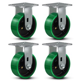 FOVERSWIVE 5"x2" Heavy Duty Industrial Casters - 4000 Lb Capacity, 4 Rigid Polyurethane on Steel Wheel, for Platform Trucks, U-Boat Carts, Workbenches, and Industrial Equipment (4 Rigid)