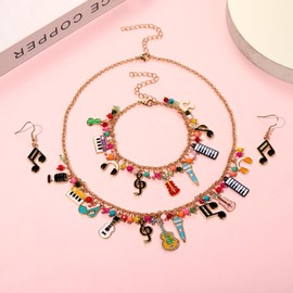 ARATLENCH Musical Earrings Necklace Bracelet Colorful Beads Musical Note Charms Necklace Bracelet Muscial Festive Concert Jewelry Set (musical jewelry set A, 3)