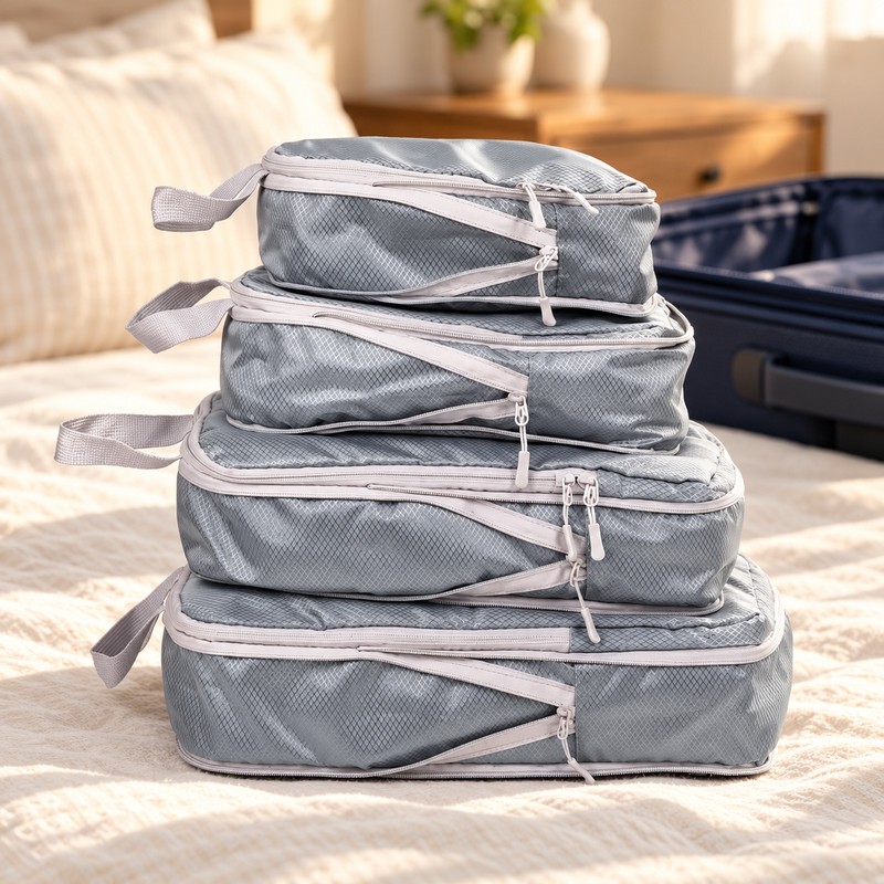 Compression Packing Cubes Set for Travel – Foldable Nylon Zipper