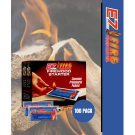 EZ FIRE FIRESTARTER for Fireplace, Campfire, or Grills. Safe, All Purpose, Effective, Waterproof, Windproof Fire Starter Gel Packets for Indoor or Outdoor Use. 100 Pack