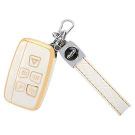 TOMALL for Land Rover Key Fob Cover with Keychain 5 Buttons Soft TPU Key Fob Protector Compatible with Land Rover LR4 Range Rover Sport Evoque Velar Jaguar XF XE XJ XJL F-pace, White