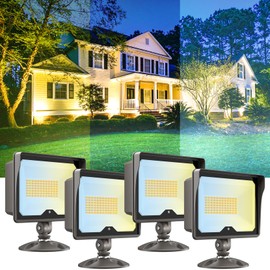 CINOTON 55W LED Flood Light 3CCT (3000K/4000K/5000K), 7700LM Dusk-to-Dawn Photocell Outdoor Security Lighting, 120V IP65 Aluminum Wall Pack for Porch/Barn, 180° Knuckle Mount, 2 Modes, ETL, 4 Pack