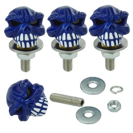 Arenbel Skull License Plate Screws Motorcycle Frame Bolts Nuts Car Tag Fasteners Kit Fit Vehicles Motorcycle Trucks SUV, 4Pcs Blue
