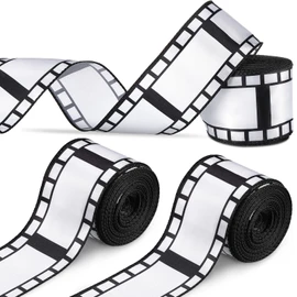 Chivao 2.5 Inch 20 Yards Filmstrip Ribbon Movie Film Reel Ribbon Filmstrip Decorating Material Party Accessory for Movie Party Table Decor Home DIY Wrapping Wreaths Crafts(3 Roll)