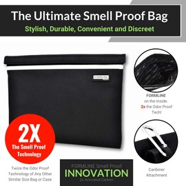 FORMLINE Smell Proof Bag (12"x"9) with Double the Odor Proof Technology - Larger No Smell Container w/Handle, Internal Pockets & Backpack Hook - Container / Case to Eliminate Scents and Smelly Odor
