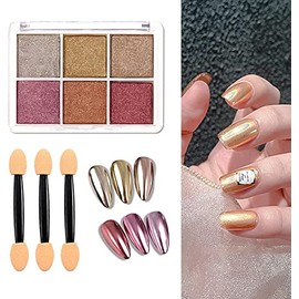 Polvo De Cromo Del Clavo, 6 Colores Sirena Neón Clavo Resplandores Polvo Gel Polaco Metálico Clavo Arte Pigmento Polvo Set Con Cepillos De Esponja De Uñas Para Decoración De Uñas Arte (02)