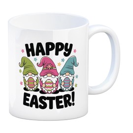 speecheese Drei Wichtel mit Ostereiern - Happy Easter Kaffeebecher Gnome in grünem pinkem blauem Hut halten bunte Ostereier