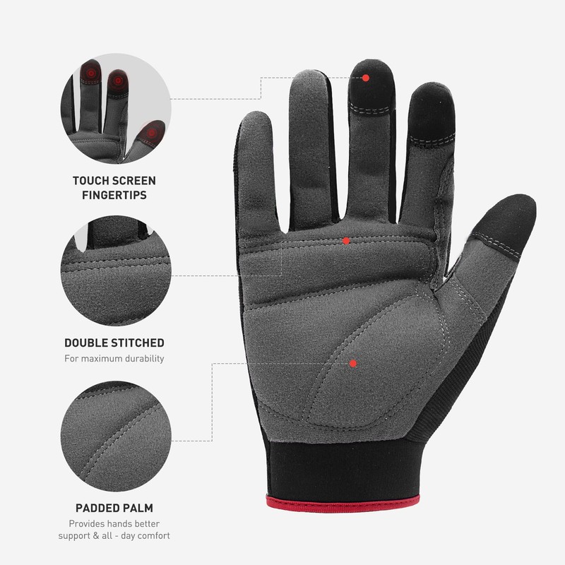 HANDLANDY Mens Utility Work Gloves, Flexible Mechanic Gloves Touch Screen，Breathable
