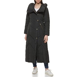 Cole Haan Women's Taffeta Down with Overlapping Convertible Collar Chevron Quilt, Black