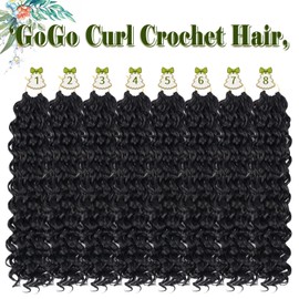 8 Packs Curly Crochet Hair for Women 18 Inch GoGo Curl Crochet Hair Ocean Wave Braiding Hair Soft Water Wave Crochet Hair Synthetic Beach Curl Crochet Hair Extensions(1b#)
