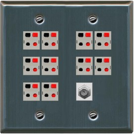 RiteAV 10 Speaker 2 Gang Wall Plate with 1 x Coax - Flat 2 Gang [Stainless Steel]