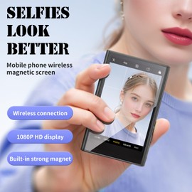 Magnetic Phone Vlog Selfie Monitor Screen, 1080P Wireless Recording, Phone Rear Camera Accessory for Teleprompter Live Stream Selfie Vlog TikTok（Support 4K 30fps Wired）