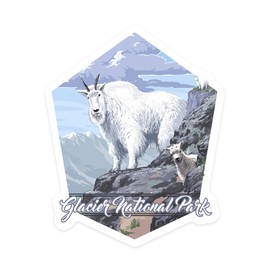 Die Cut Sticker Glacier National Park, Montana, Mountain Goat and Kid, Vinyl Sticker, (Waterproof Decal for Cars, Water Bottles, Laptops, Coolers), Large