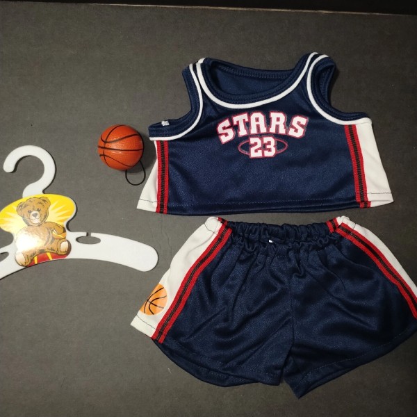 Build-a-Bear VINTAGE BUILD A BEAR BASKETBALL BLUE RED 3-PC OUTFIT