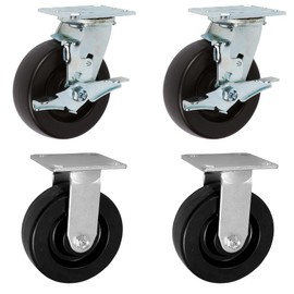 ICON Caster Wheels 6" x 2" PHN Heavy Duty Industrial Casters, Top Plate 4" x 4.5", Black, 2 Rigid 2 Swivel w/Top Lock Brake, Non-Marking Phenolic Wheel, Load Capacity 4800 lbs. per Set (4-Pack)